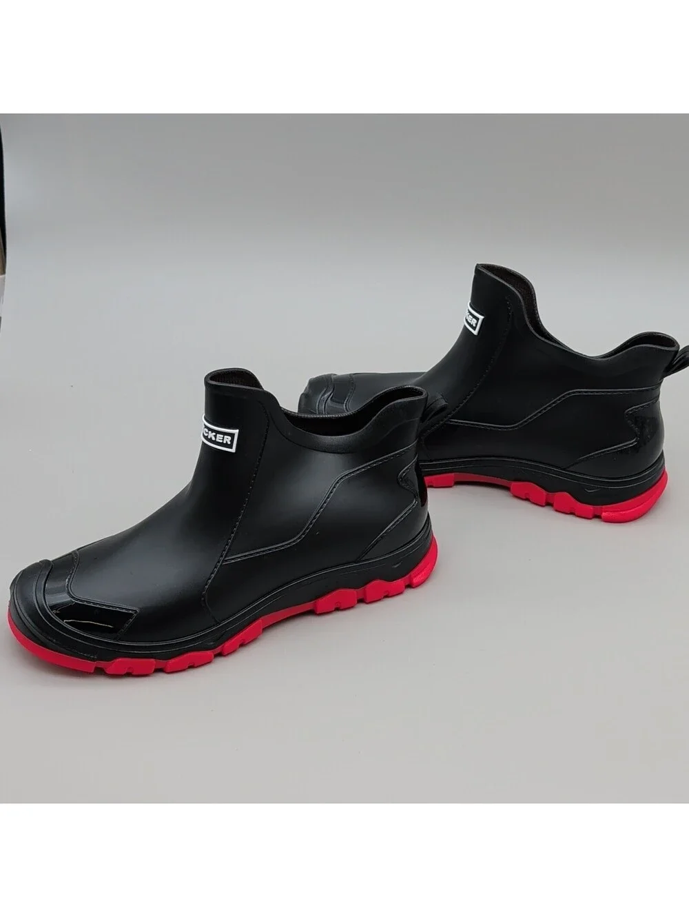ALBICKER Men's Black/Red Rubber Slip-On Ankle Rain Boots Size US 10 EU44